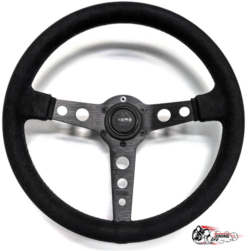 Руль МОМО без выноса black edition черный центр PROTOTIPO (замша)