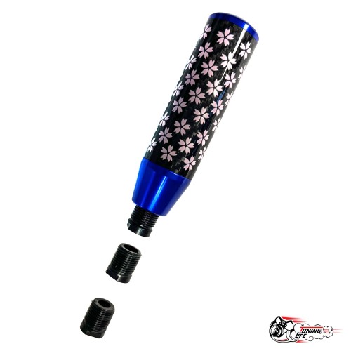Насадка на ручку КПП сакура на фоне карбон синяя 13см