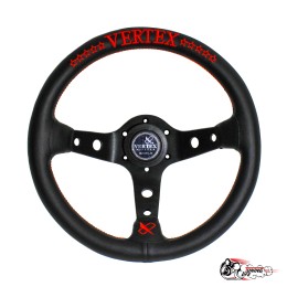 Руль Vertex красный из кожи с черными спицами