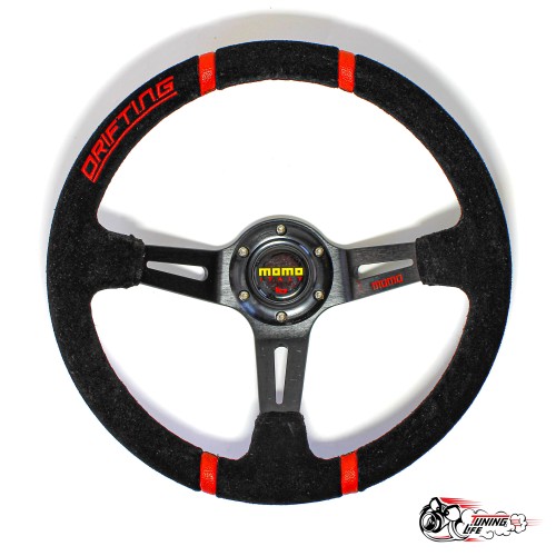 Руль МОМО дрифтинг вынос замша красные полоски