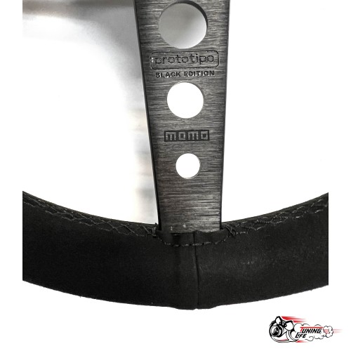 Руль МОМО без выноса black edition черный центр PROTOTIPO (замша)