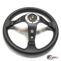 Руль МОМО вынос 9см black edition черный центр (кожа)