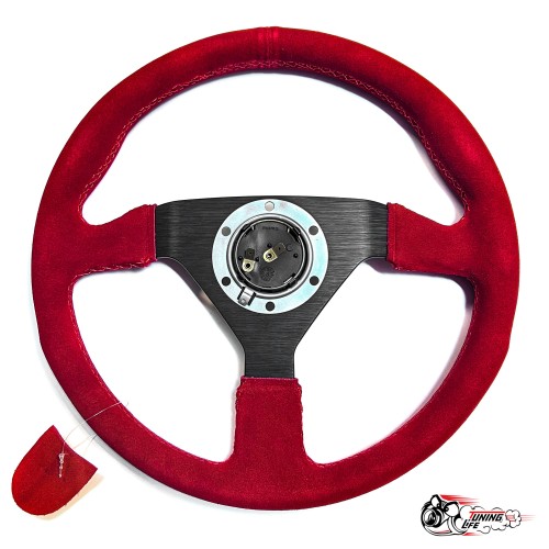 Руль МОМО БЕЗ выноса черный центр красный замша