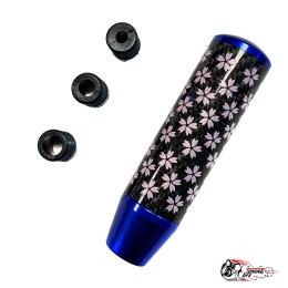 Насадка на ручку КПП сакура на фоне карбон синяя 13см