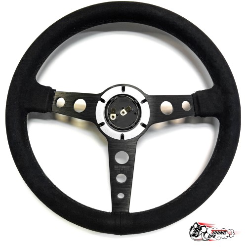 Руль МОМО без выноса black edition черный центр PROTOTIPO (замша)