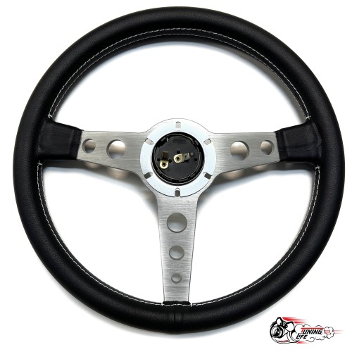 Руль МОМО БЕЗ выноса белая строчка серый центр PROTOTIPO (кожа)