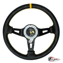 Руль МОМО JAPAN вынос желтая строчка/полоска (кожа)