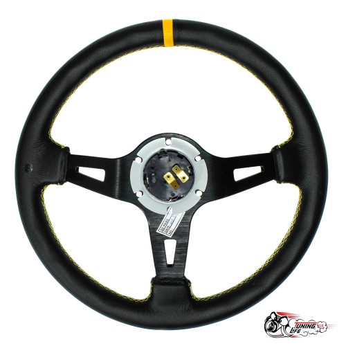 Руль МОМО JAPAN вынос желтая строчка/полоска (кожа)