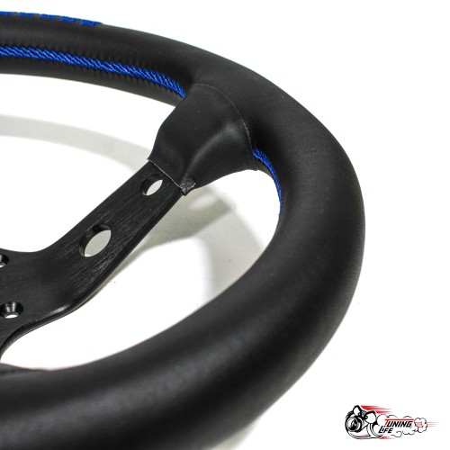 Руль Vertex синий из кожи с черными спицами