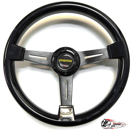 Руль МОМО черный глянец вырезы