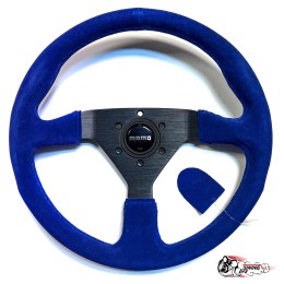 Руль МОМО БЕЗ выноса черный центр синяя замша