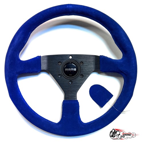 Руль МОМО БЕЗ выноса черный центр синяя замша