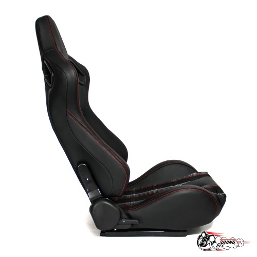 Сиденье с рег.спинкой Recaro кожа черный + ткань красная клетка (пассажирский, регулировка справа)