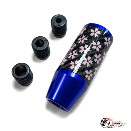 Насадка на ручку КПП сакура на фоне карбон синяя 8,5см