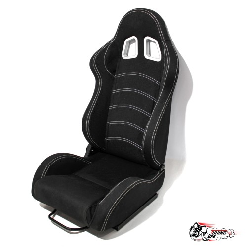 Сиденье с рег. спинкой (ковш) черный с белой строчкой