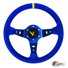 руль OMP вынос синяя замша (синий центр желтая полоска)D35