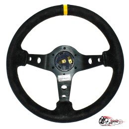 Руль МОМО вынос толстый обод желтая строчка/полоска  (ЗАМША)