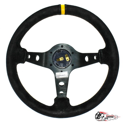 Руль МОМО вынос толстый обод желтая строчка/полоска  (ЗАМША)