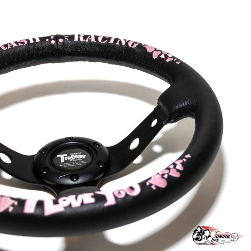 Руль THRASH RACING кожа вынос розовые буквы