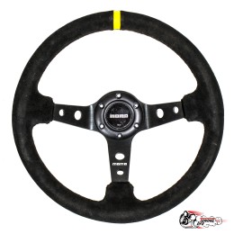 Руль МОМО вынос толстый обод желтая строчка/полоска  (ЗАМША)