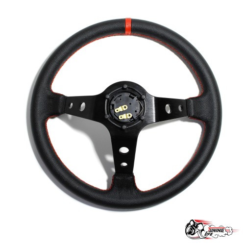 Руль OMP вынос кожа черный (красная полоска)