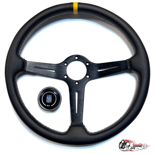 Руль Nardi кожа без выноса желтая полоска белая строчка D36