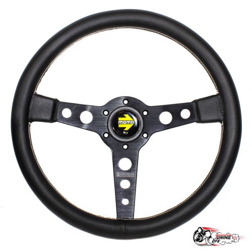 Руль МОМО БЕЗ выноса белая строчка черный центр PROTOTIPO (кожа)