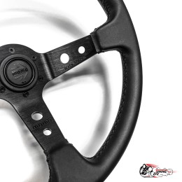 Руль МОМО вынос 9см black edition черный центр (кожа)