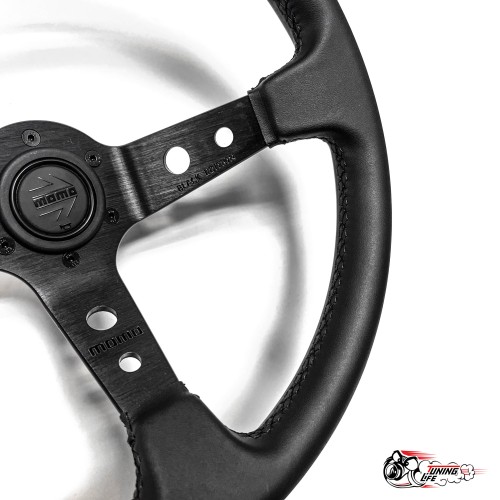Руль МОМО вынос 9см black edition черный центр (кожа)