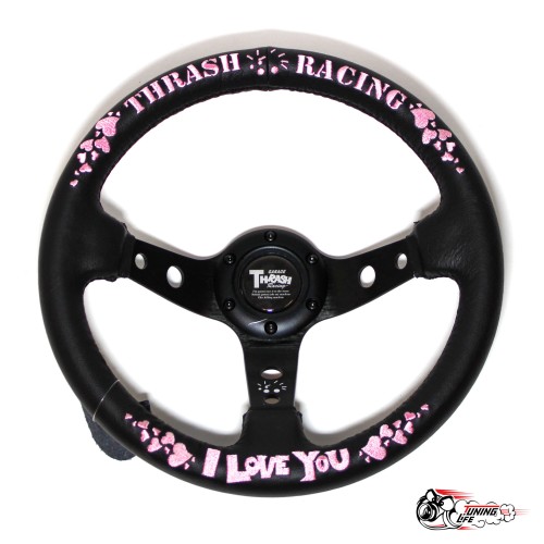 Руль THRASH RACING кожа вынос розовые буквы