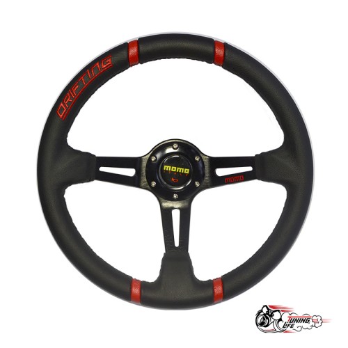 руль МОМО дрифтинг вынос кожа красные полоски