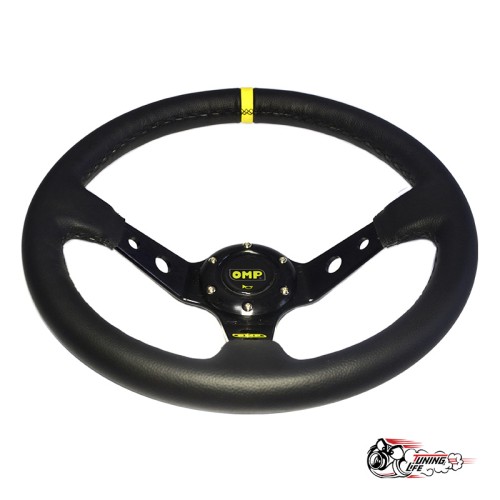 Руль OMP вынос кожа желтая полоска D35