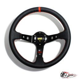 Руль OMP вынос кожа черный (красная полоска)