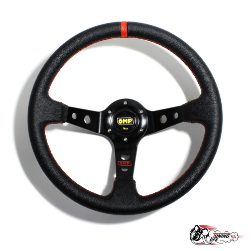 Руль OMP вынос кожа черный (красная полоска)