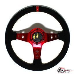 Руль МОМО красный центр красная полоска (Замша)