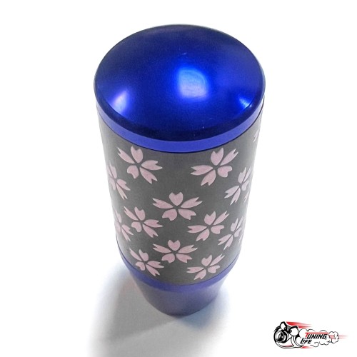 Насадка на ручку КПП сакура на фоне карбон синяя 8,5см