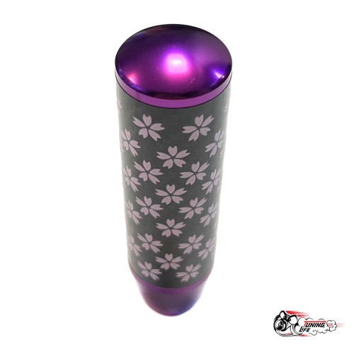 Насадка на ручку КПП сакура на фоне карбон фиолетовая 13см