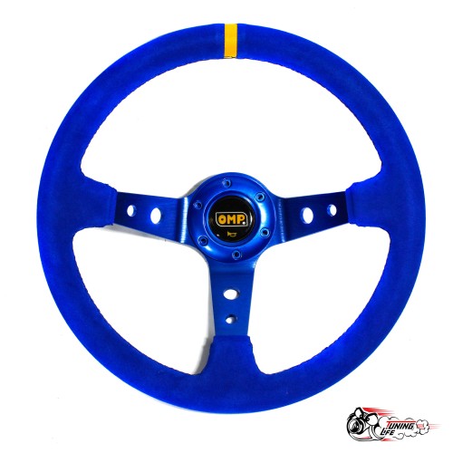 руль OMP вынос синяя замша (синий центр желтая полоска)D35