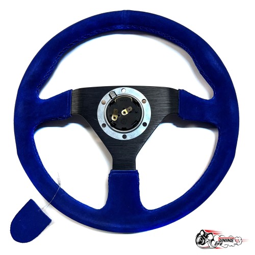 Руль МОМО БЕЗ выноса черный центр синяя замша