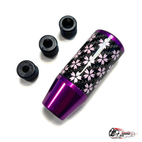 Насадка на ручку КПП сакура на фоне карбон фиолетовая 8,5см