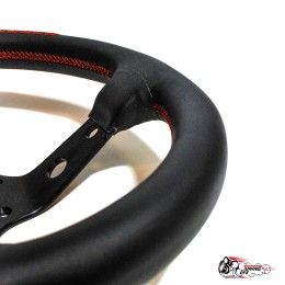 Руль Vertex красный из кожи с черными спицами