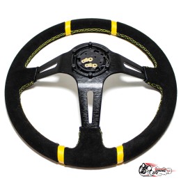 Руль МОМО дрифтинг вынос замша желтые полоски