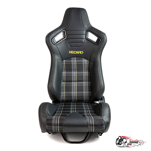 Спортивное сиденье (ковш) Recaro, желтая клетка (кожа + ткань, водительский)