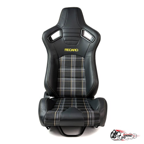 Спортивное сиденье (ковш) Recaro, желтая клетка (кожа + ткань, пассажирский)