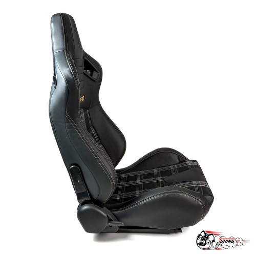 Спортивное сиденье (ковш) Recaro, желтая клетка (кожа + ткань, пассажирский)