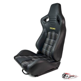 Спортивное сиденье (ковш) Recaro, желтая клетка (кожа + ткань, пассажирский)