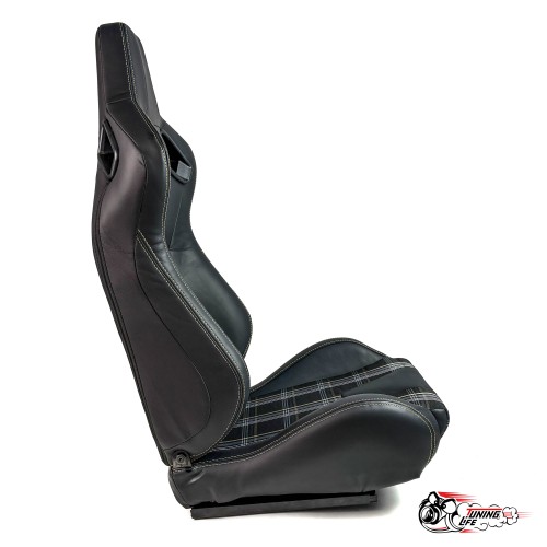 Спортивное сиденье (ковш) Recaro, желтая клетка (кожа + ткань, водительский)