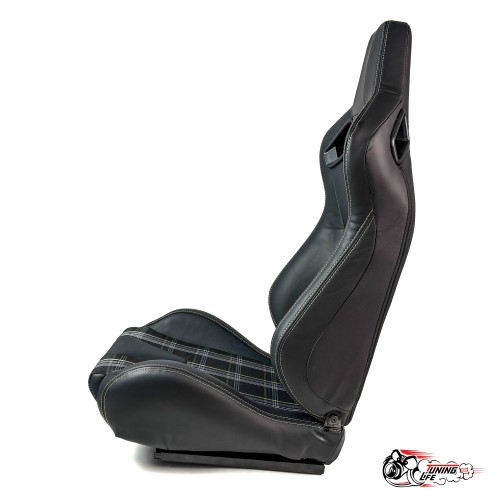 Спортивное сиденье (ковш) Recaro, желтая клетка (кожа + ткань, пассажирский)