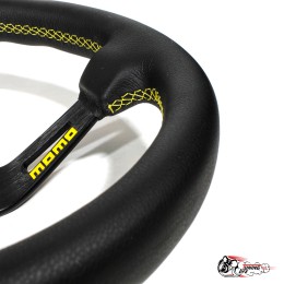 Руль МОМО JAPAN вынос желтая строчка/полоска (кожа)