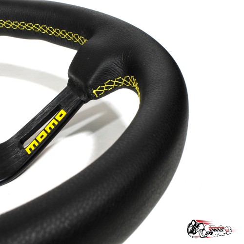 Руль МОМО JAPAN вынос желтая строчка/полоска (кожа)